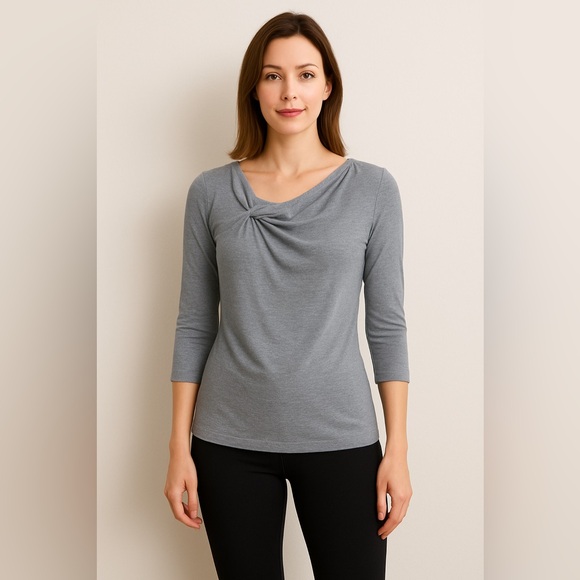 LOFT Tops - Silver Shimmer Holiday Draped Blouse 3/4 Sleeve Size Small NWT